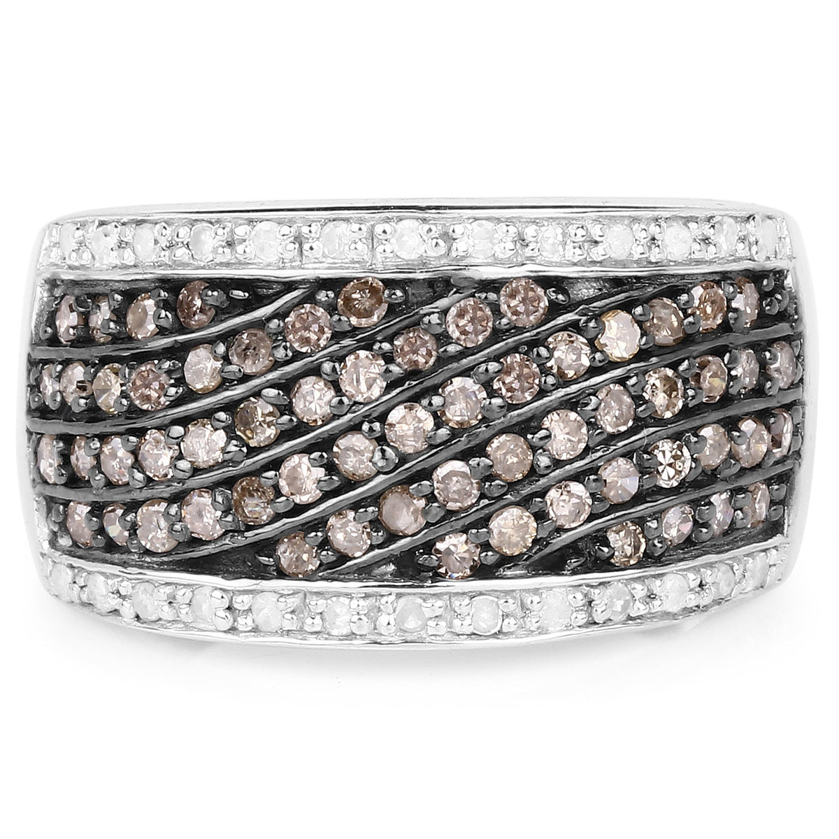 Anillo de plata de ley .925 con diamante de champaña genuino de 0.87 quilates y diamantes blancos