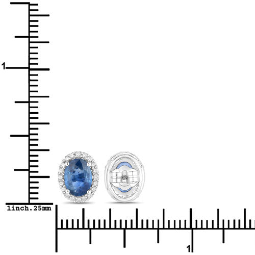 Pendientes de oro blanco de 14 quilates con zafiro azul auténtico de 2,16 quilates y diamantes blancos
