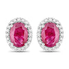 1.96 Carat Genuine Ruby and White Diamond 14K White Gold Earrings