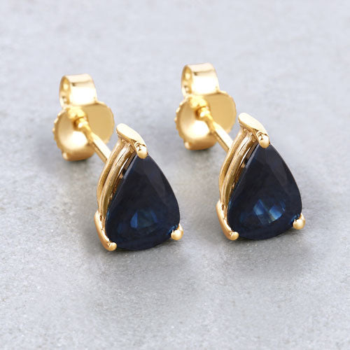 Pendientes de oro amarillo de 10K con zafiros azules genuinos de 1,60 quilates