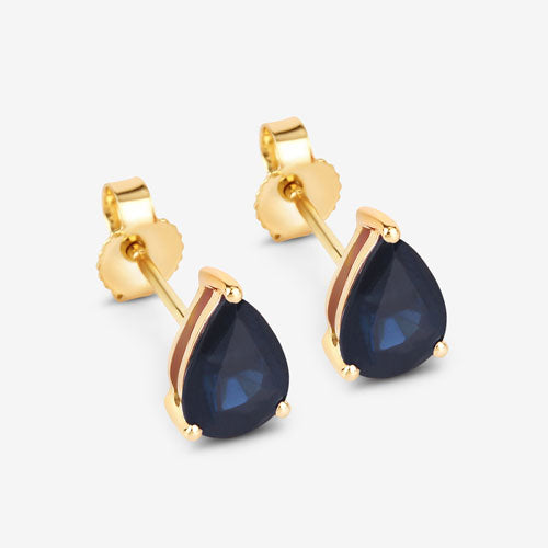 Pendientes de oro amarillo de 10K con zafiros azules genuinos de 1,60 quilates