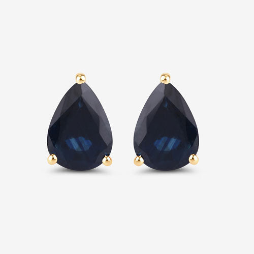 Pendientes de oro amarillo de 10K con zafiros azules genuinos de 1,60 quilates