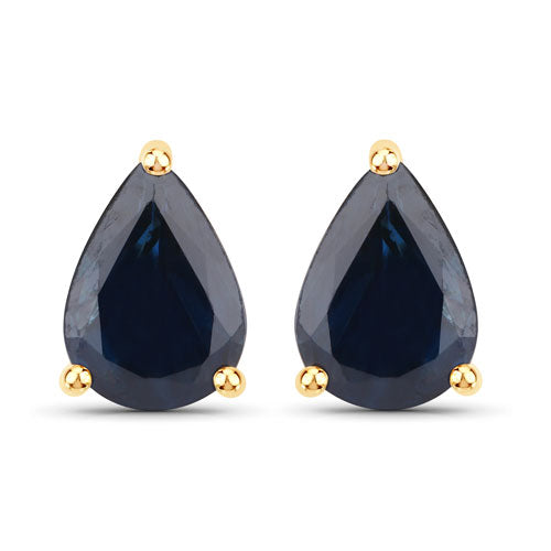 Pendientes de oro amarillo de 14 quilates con zafiro azul auténtico de 1,60 quilates