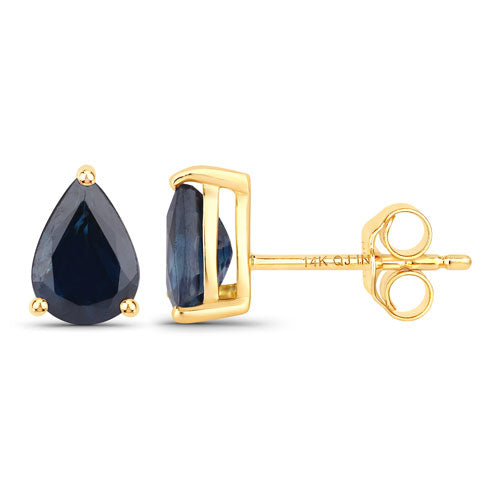 Pendientes de oro amarillo de 14 quilates con zafiro azul auténtico de 1,60 quilates