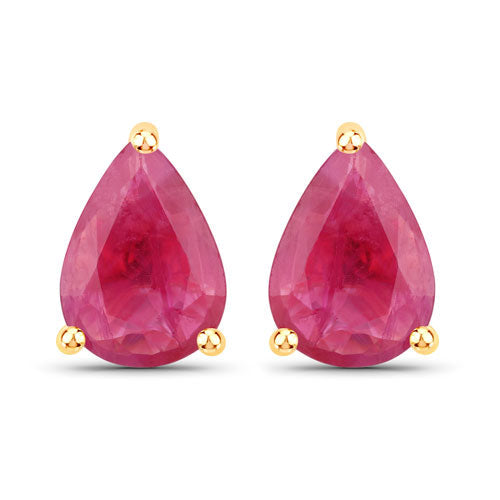 Pendientes de oro amarillo de 14 quilates con rubí auténtico de 1,60 quilates