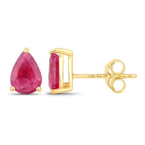 Pendientes de oro amarillo de 14 quilates con rubí auténtico de 1,60 quilates