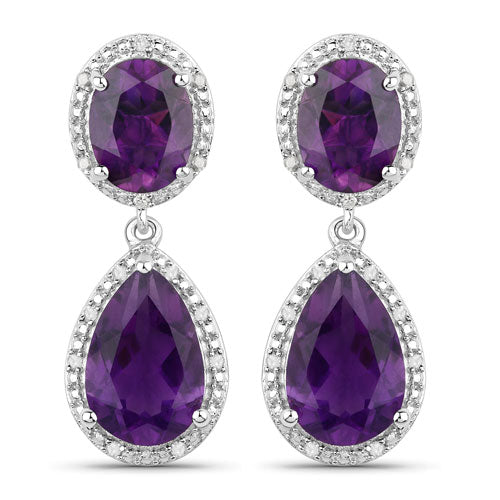 Pendientes de plata de ley .925 con amatista genuina de 8,45 quilates y diamantes blancos