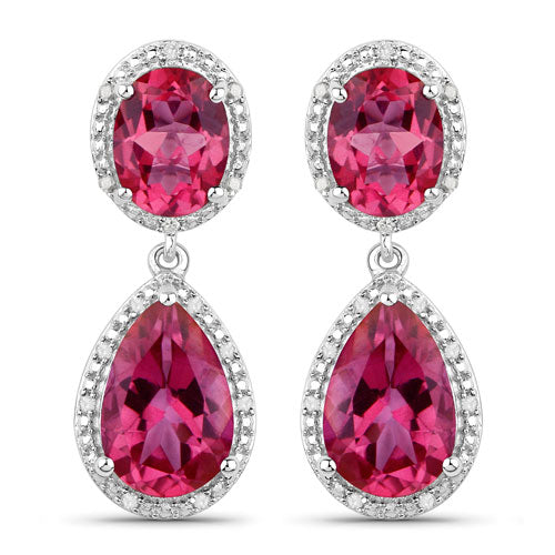Aretes de plata esterlina .925 con topacio rosa genuino de 11.35 quilates y diamantes blancos