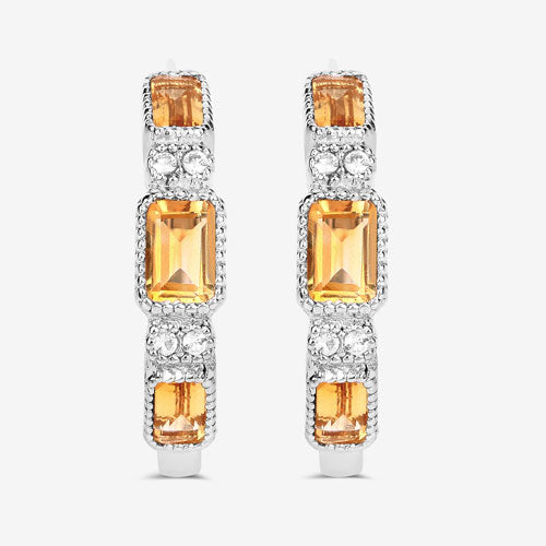 Pendientes de plata de ley .925 con citrino genuino de 2.88 quilates y topacio blanco