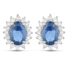 2.22 Carat Genuine Blue Sapphire and White Diamond 14K White Gold Earrings