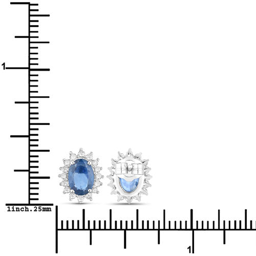 Pendientes de Oro Blanco de 14K con Zafiros Azules Genuinos de 2,22 Quilates y Diamantes Blancos