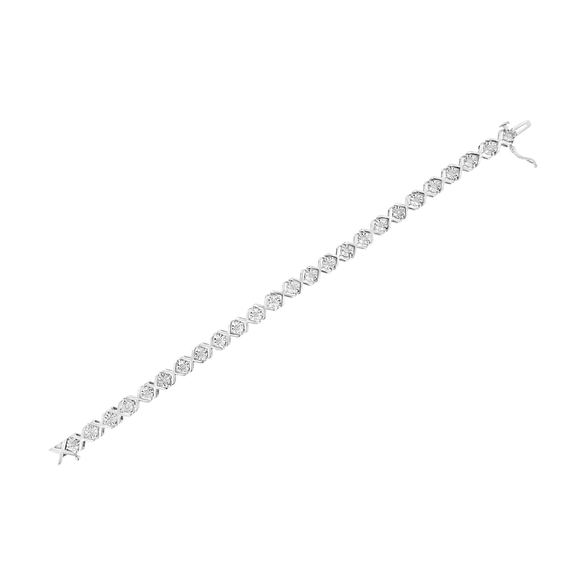 Pulsera de eslabones en "X" de plata de ley .925 con diamantes engastados "milagro" de 1/4 qt. (Color I-J, Claridad I3) - 7.25"