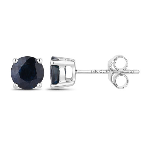 Pendientes de oro blanco de 14K con zafiro azul auténtico de 1,70 quilates