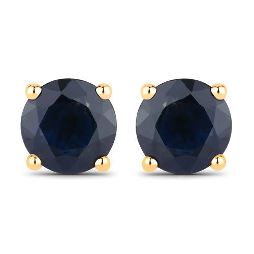 Pendientes de oro amarillo de 14 quilates con zafiro azul auténtico de 1,70 quilates