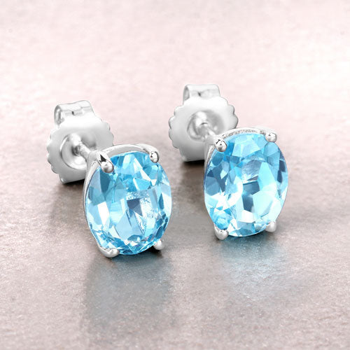 Pendientes de topacio azul suizo auténtico de 4,00 quilates de plata de ley .925
