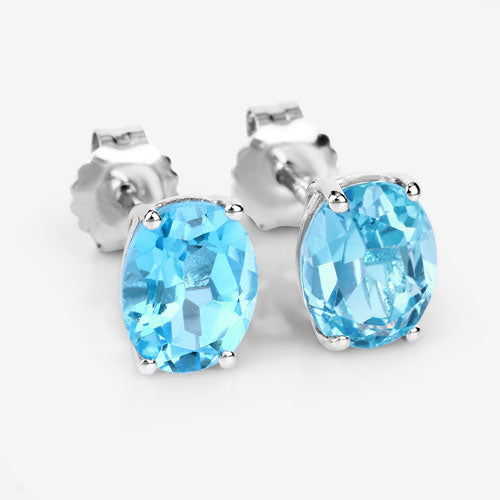 Pendientes de topacio azul suizo auténtico de 4,00 quilates de plata de ley .925