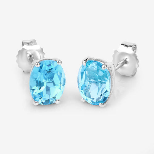 Pendientes de topacio azul suizo auténtico de 4,00 quilates de plata de ley .925