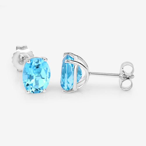 Pendientes de topacio azul suizo auténtico de 4,00 quilates de plata de ley .925
