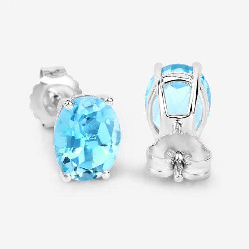 Pendientes de topacio azul suizo auténtico de 4,00 quilates de plata de ley .925