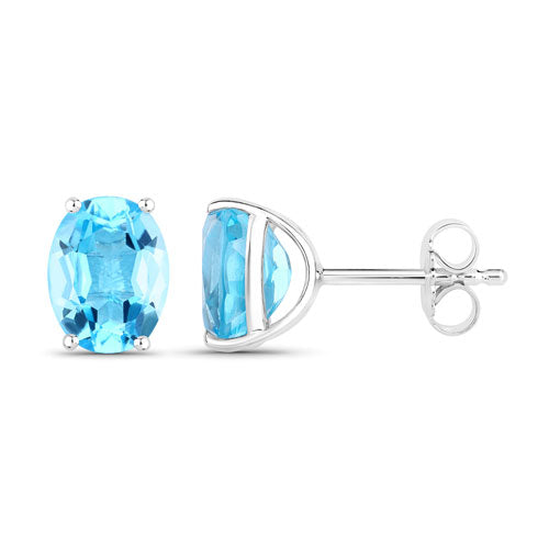 Pendientes de topacio azul suizo auténtico de 4,00 quilates de plata de ley .925
