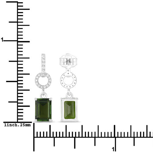 Pendientes de Oro Blanco de 14K con Turmalina Verde Genuina de 2.28 Quilates y Diamantes Blancos