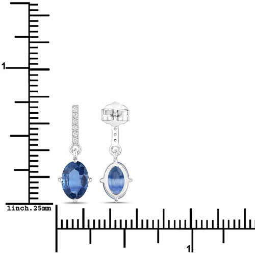 Aretes de 1,95 quilates de zafiro azul genuino y diamante blanco en oro blanco de 14K