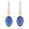 1.95 Carat Genuine Blue Sapphire and White Diamond 14K Yellow Gold Earrings