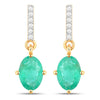 1.49 Carat Genuine Zambian Emerald and White Diamond 10K Yellow Gold Earrings
