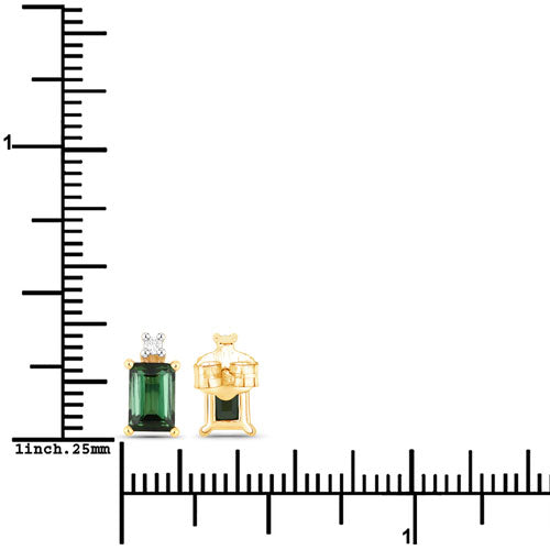 Pendientes de oro amarillo de 14 quilates con turmalina verde genuina de 1,24 quilates y diamantes blancos