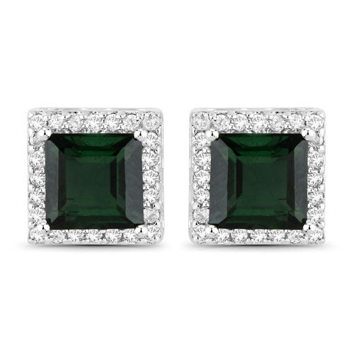 Pendientes de oro blanco de 14 quilates con turmalina verde genuina de 1,55 quilates y diamantes blancos