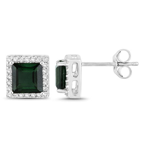 Pendientes de oro blanco de 14 quilates con turmalina verde genuina de 1,55 quilates y diamantes blancos