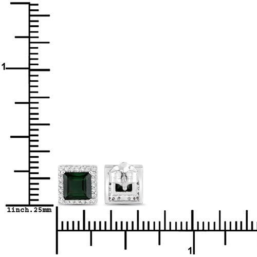 Pendientes de oro blanco de 14 quilates con turmalina verde genuina de 1,55 quilates y diamantes blancos