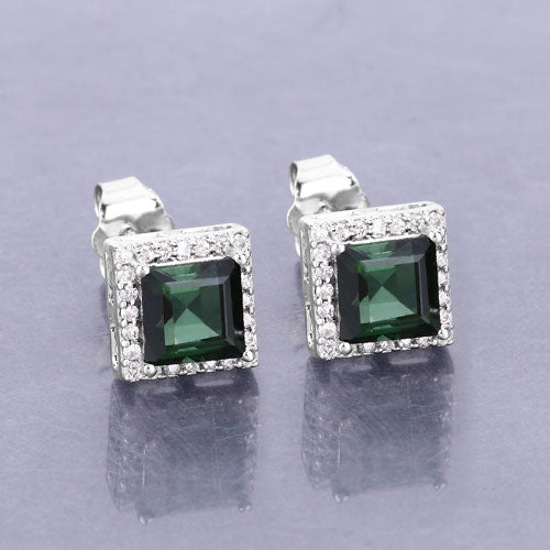 Pendientes de oro blanco de 14 quilates con turmalina verde genuina de 1,55 quilates y diamantes blancos