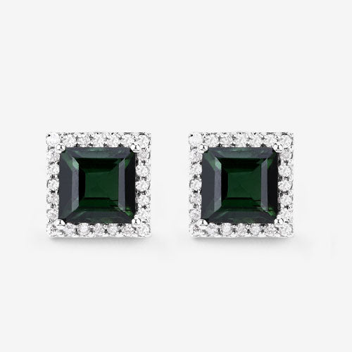 Pendientes de oro blanco de 14 quilates con turmalina verde genuina de 1,55 quilates y diamantes blancos