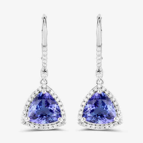 Pendientes de oro blanco de 14K con tanzanita genuina de 4,61 quilates y diamantes blancos