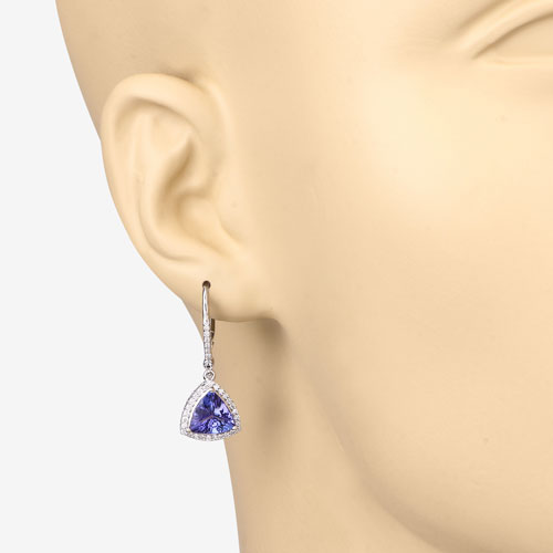Pendientes de oro blanco de 14K con tanzanita genuina de 4,61 quilates y diamantes blancos