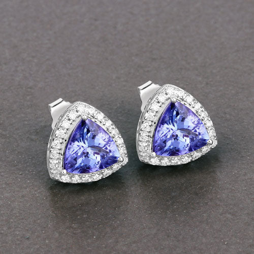 Pendientes de 3.82 quilates de tanzanita genuina y diamante blanco en oro blanco de 14K