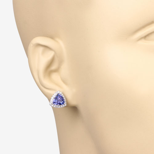 Pendientes de 3.82 quilates de tanzanita genuina y diamante blanco en oro blanco de 14K