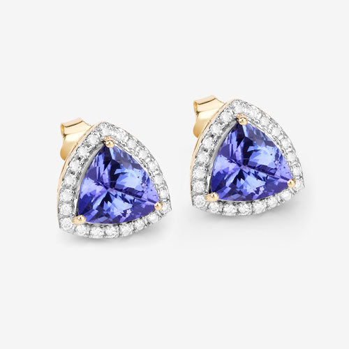 Pendientes de oro amarillo de 14 quilates con tanzanita genuina de 3,82 quilates y diamantes blancos