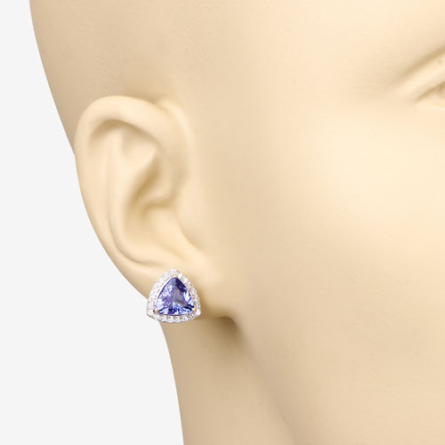 Pendientes de oro amarillo de 14 quilates con tanzanita genuina de 3,82 quilates y diamantes blancos