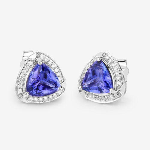 Pendientes de oro blanco de 14K con tanzanita genuina de 3,70 quilates y diamantes blancos