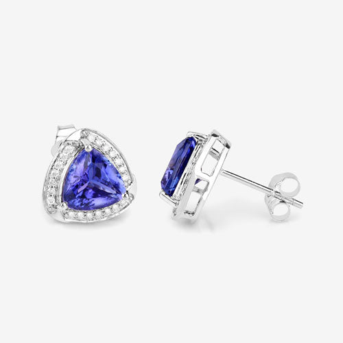 Pendientes de oro blanco de 14K con tanzanita genuina de 3,70 quilates y diamantes blancos
