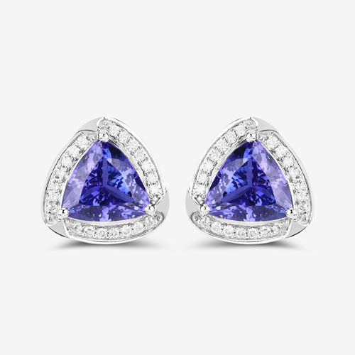 Pendientes de oro blanco de 14K con tanzanita genuina de 3,70 quilates y diamantes blancos