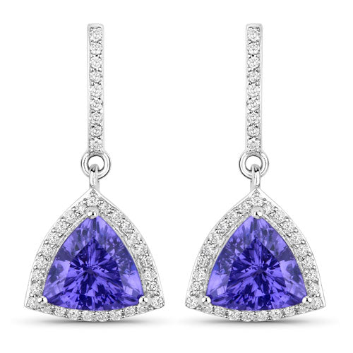 Pendientes de oro blanco de 14 quilates con tanzanita genuina de 3,86 quilates y diamantes blancos