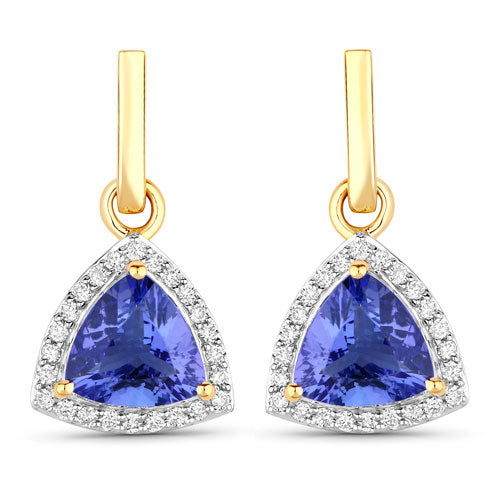 Pendientes de oro amarillo de 14 quilates con tanzanita genuina de 3,86 quilates y diamantes blancos