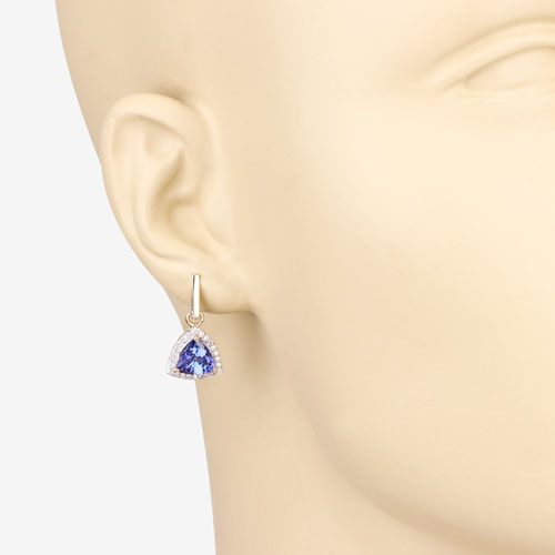 Pendientes de oro amarillo de 14 quilates con tanzanita genuina de 3,86 quilates y diamantes blancos