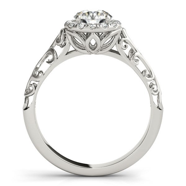 Anillo de compromiso de oro blanco de 14 quilates con diamantes redondos estilo halo antiguo (5/8 quilates en total)