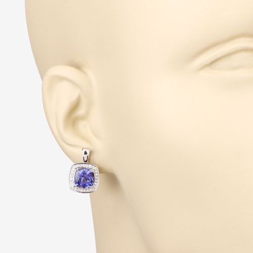 Pendientes de tanzanita auténtica de 5,95 quilates y diamantes blancos en oro blanco de 14 quilates