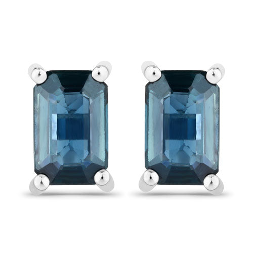 Pendientes de oro blanco de 14 quilates con zafiro azul genuino de 0,80 quilates