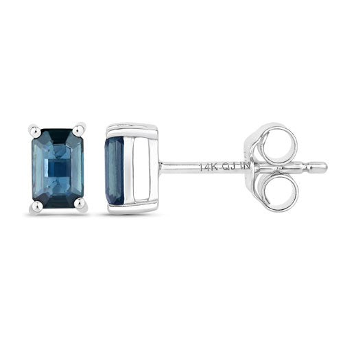 Pendientes de oro blanco de 14 quilates con zafiro azul genuino de 0,80 quilates